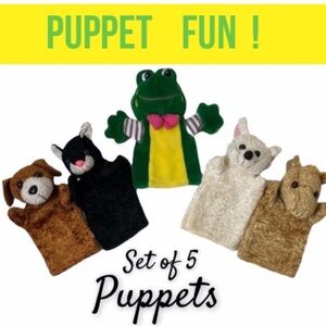 Vintage Puppets Set Colorful Hand Puppets Vintage Toys Bundle Lot Green Pink Tan